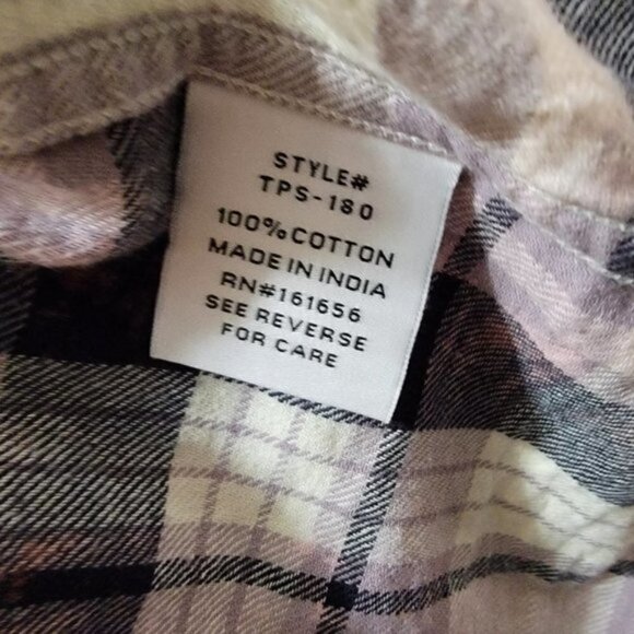 Lavender Purple Plaid Double Pocket Button Down Long Sleeve Bleach Splatter Sz L - Picture 4 of 7